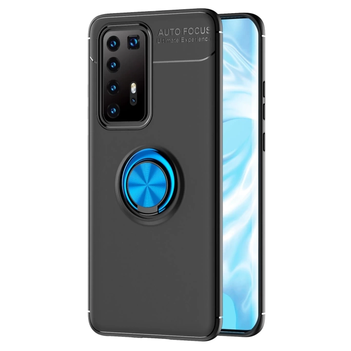 BFS  Huawei P40 Pro Kılıf Range Yüzüklü Silikon - Siyah-Mavi
