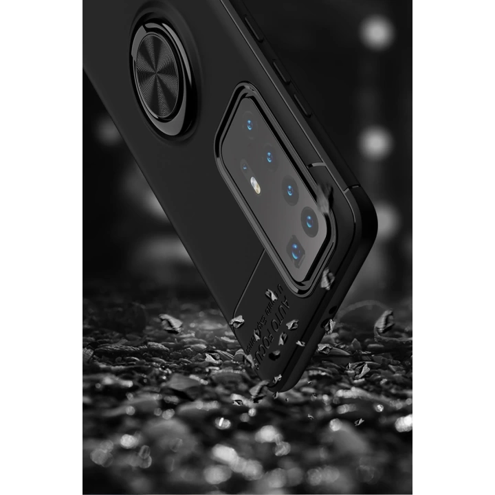 BFS  Huawei P40 Pro Kılıf Range Yüzüklü Silikon - Siyah-Mavi