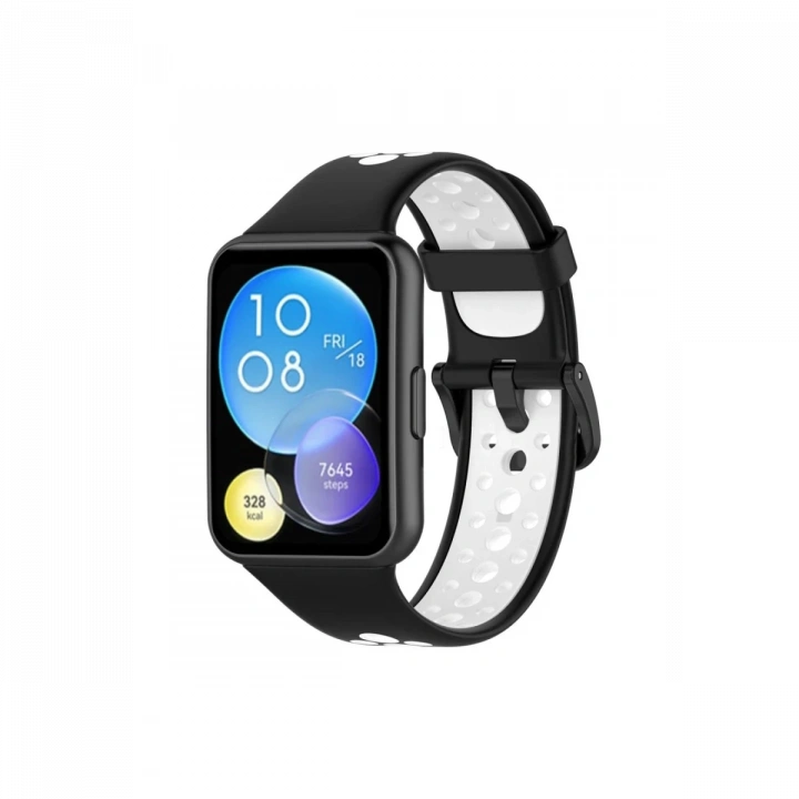 BFS  Huawei Watch Fit 2 Spor Delikli Kordon - Siyah-Beyaz