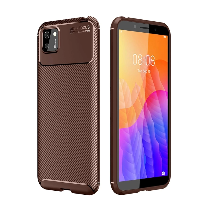 BFS  Huawei Y5P Kılıf Auto Focus Karbon Kapak - Kahverengi