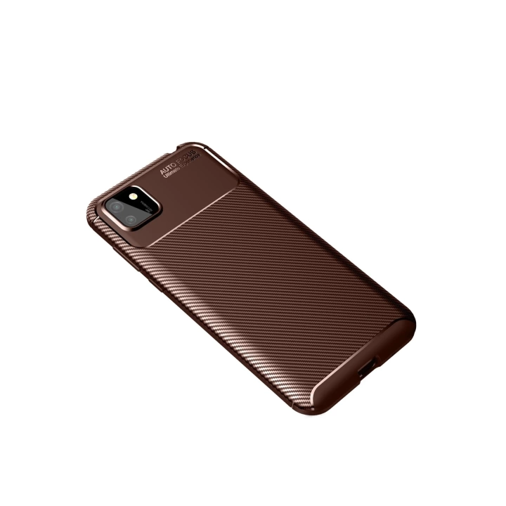 BFS  Huawei Y5P Kılıf Auto Focus Karbon Kapak - Kahverengi