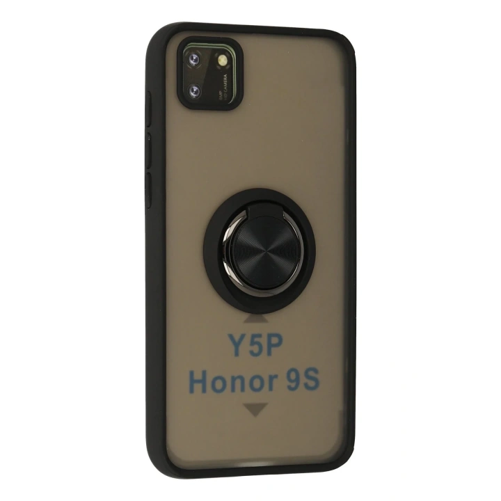 BFS Huawei Y5P Kılıf Montreal Yüzüklü Silikon Kapak - Siyah