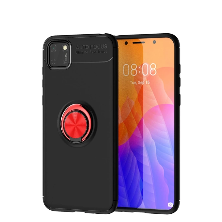 BFS  Huawei Y5P Kılıf Range Yüzüklü Silikon - Siyah-Kırmızı
