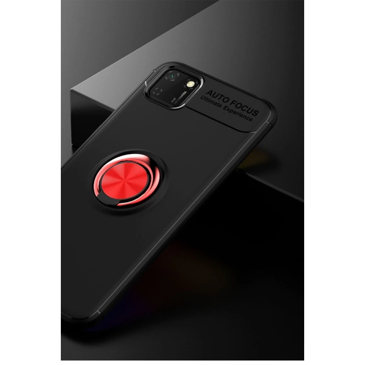 BFS  Huawei Y5P Kılıf Range Yüzüklü Silikon - Siyah-Kırmızı