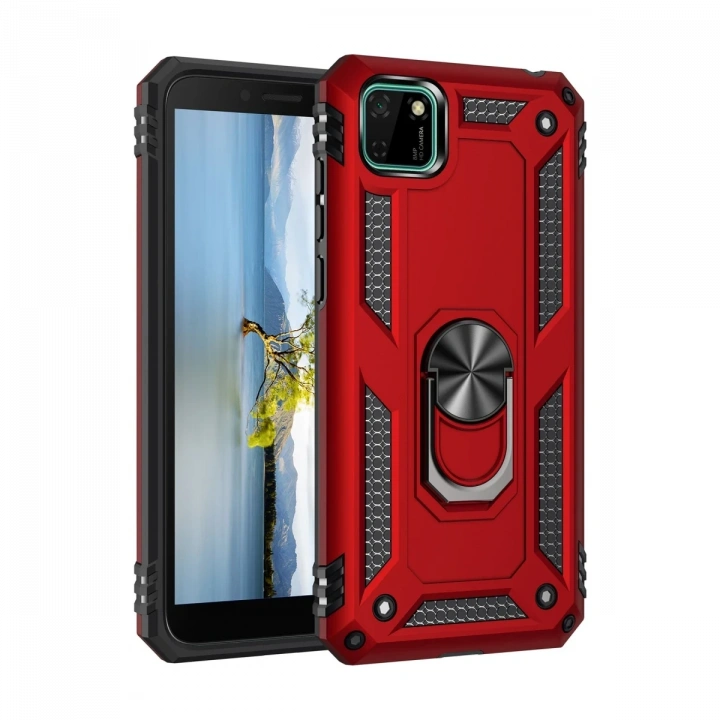 BFS  Huawei Y5P Kılıf Sofya Yüzüklü Silikon Kapak - Kırmızı