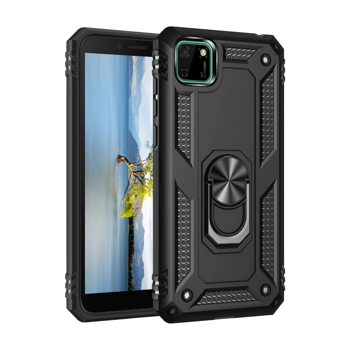 BFS  Huawei Y5P Kılıf Sofya Yüzüklü Silikon Kapak - Siyah