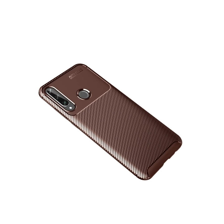 BFS  Huawei Y6P Kılıf Auto Focus Karbon Kapak - Kahverengi