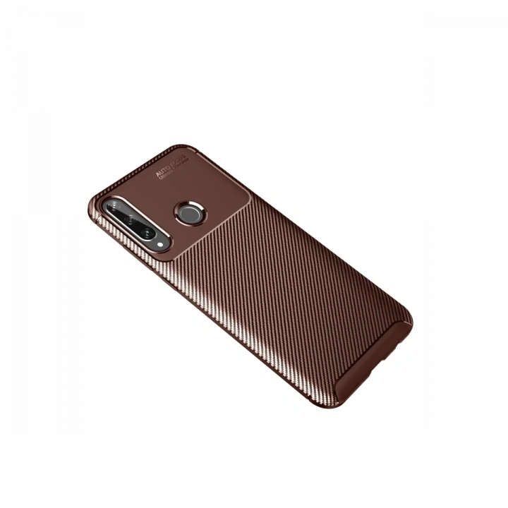 BFS  Huawei Y6P Kılıf Auto Focus Karbon Kapak - Kahverengi