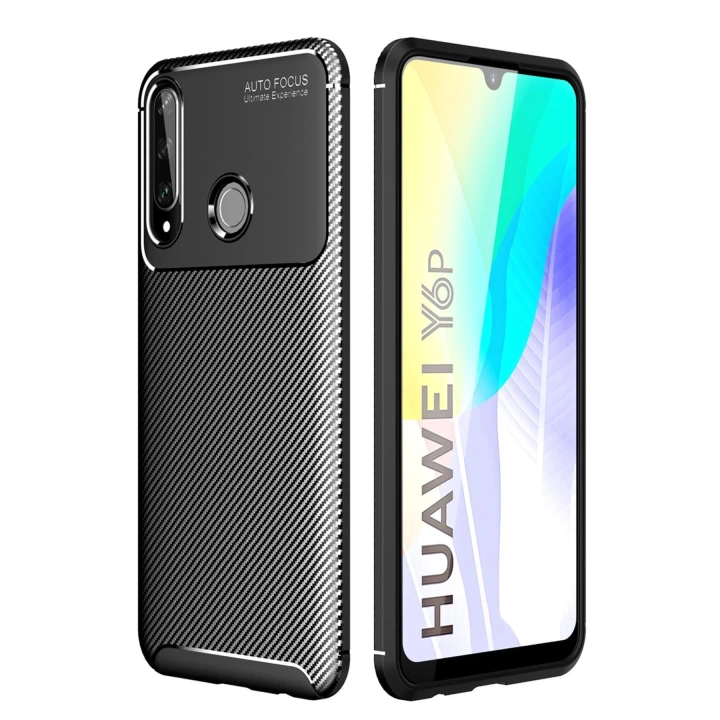 BFS  Huawei Y6P Kılıf Auto Focus Karbon Kapak - Siyah