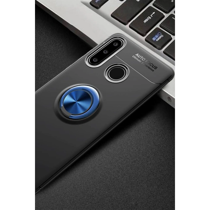 BFS  Huawei Y6P Kılıf Range Yüzüklü Silikon - Siyah-Mavi