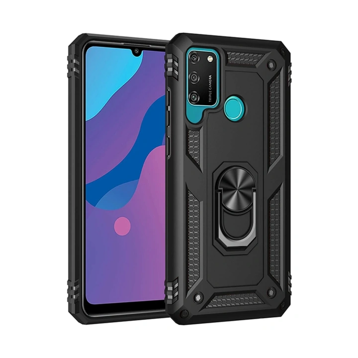 BFS  Huawei Y6P Kılıf Sofya Yüzüklü Silikon Kapak - Siyah