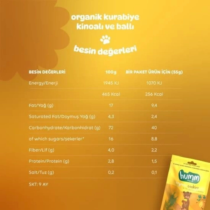 BFS   Humm Organik Ballı ve Kinoalı Kurabiye 55 Gr