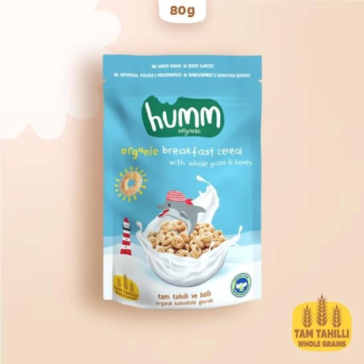 BFS   Humm Organik Tam Tahıllı ve Ballı Kahvaltılık Gevrek 80 Gr