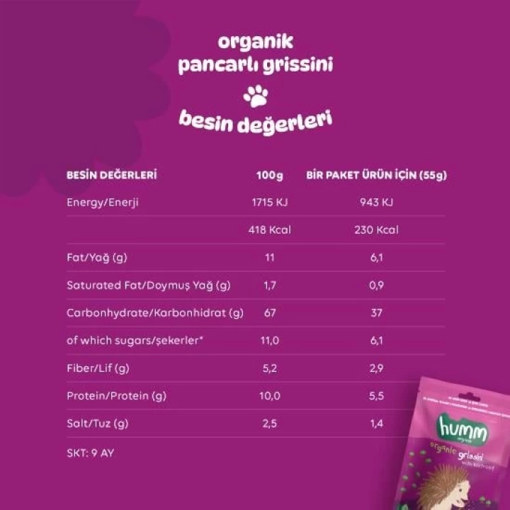 BFS   Humm Organik Vegan Pancarlı Grissini 55 Gr