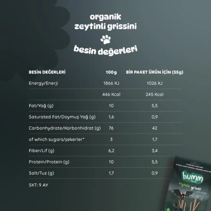 BFS   Humm Organik Vegan Zeytinli Grissini 55 Gr