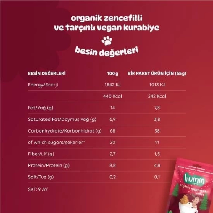 BFS   Humm Organik Zencefilli ve Tarçınlı Vegan Kurabiye 55 Gr