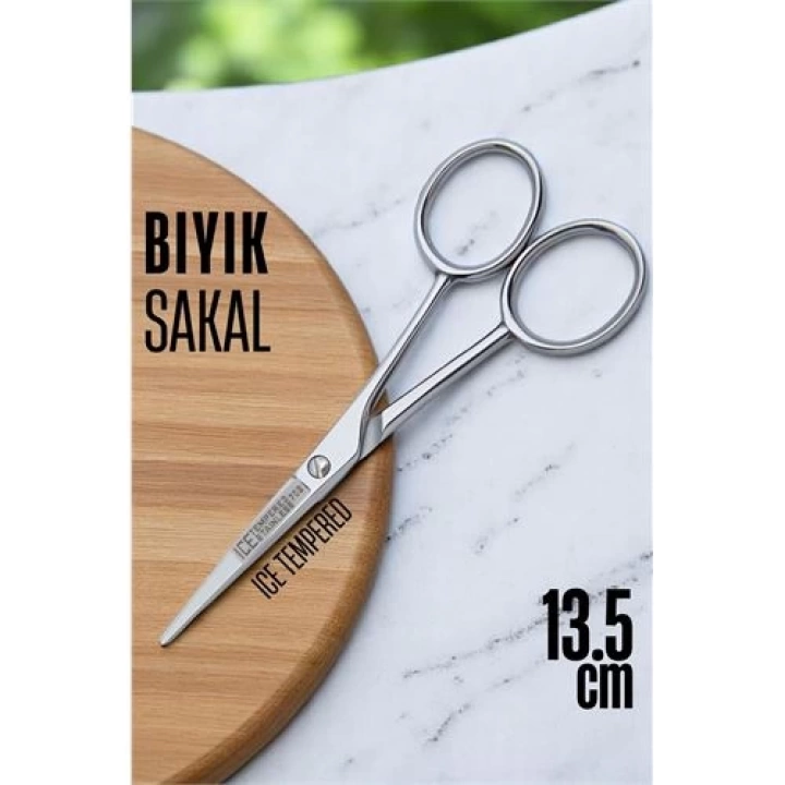 BFS  Ice Tempered Kobalt Çelik 702 Bıyık Makası - Bıyık Sakal Düzeltme Makası Kuaför Makası 13.5 cm