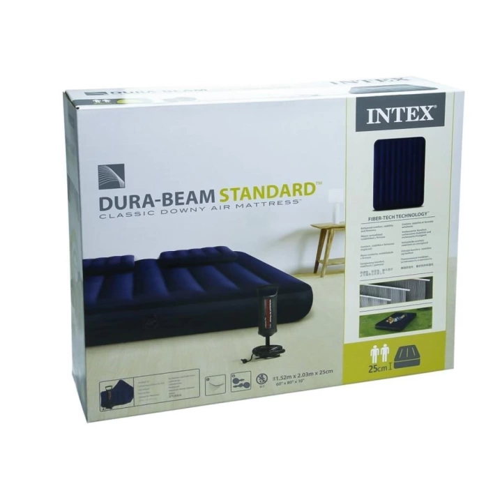 BFS   IKY64765 Intex Queen Dura-Beam Klasik Yatak, Yastık, Pompa Set 152x203x25 cm