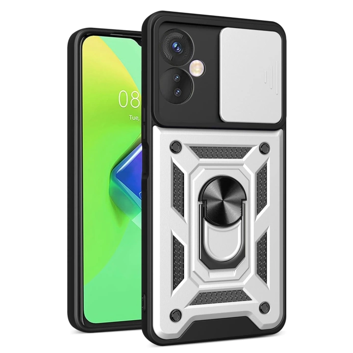 BFS  İnfinix Hot 30 4G Kılıf Pars Lens Yüzüklü Silikon - Gümüş