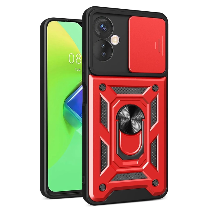 BFS  İnfinix Hot 30 4G Kılıf Pars Lens Yüzüklü Silikon - Kırmızı