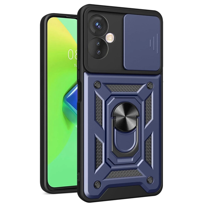 BFS  İnfinix Hot 30 4G Kılıf Pars Lens Yüzüklü Silikon - Lacivert