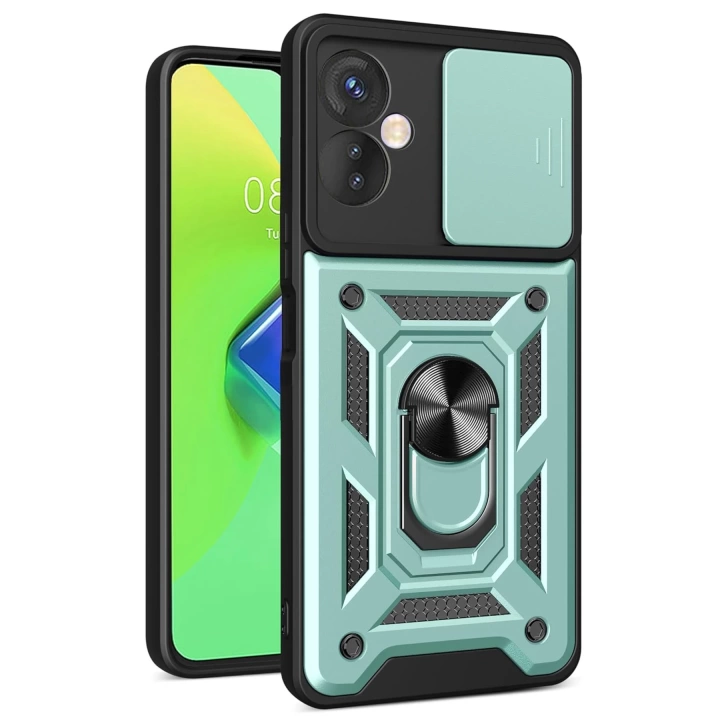 BFS  İnfinix Hot 30 4G Kılıf Pars Lens Yüzüklü Silikon - Yeşil