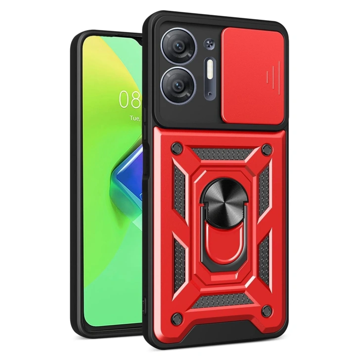 BFS  İnfinix Hot 30 5G Kılıf Pars Lens Yüzüklü Silikon - Kırmızı