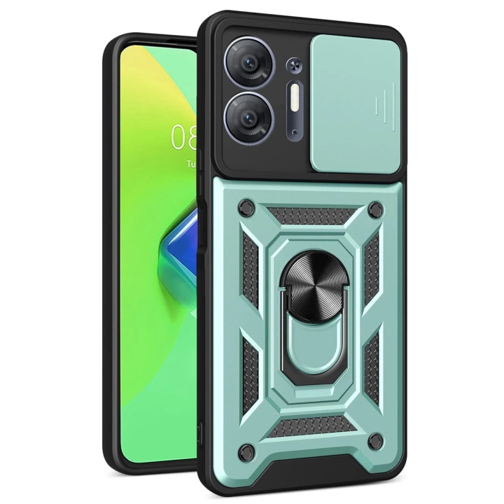 BFS  İnfinix Hot 30 5G Kılıf Pars Lens Yüzüklü Silikon - Yeşil