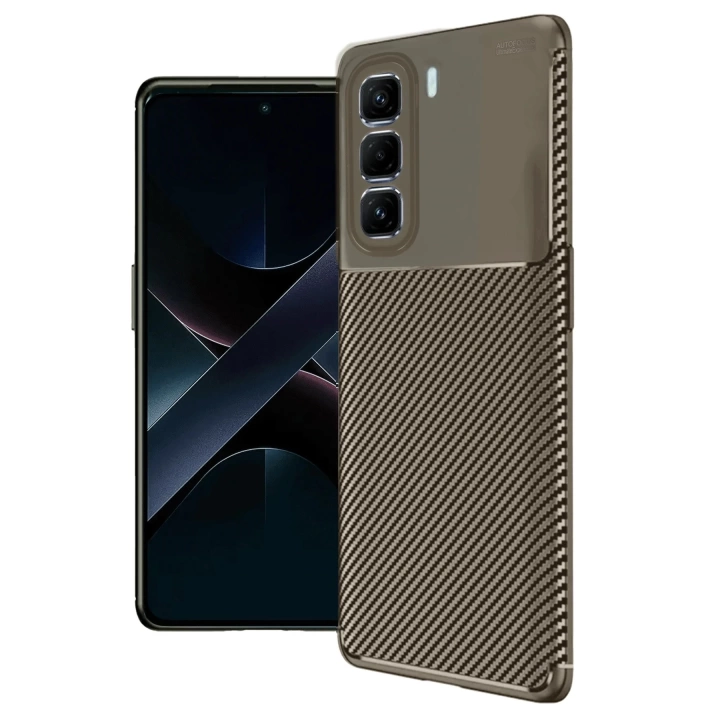 BFS  İnfinix Hot 50 4G Kılıf Auto Focus Karbon Kapak - Kahverengi