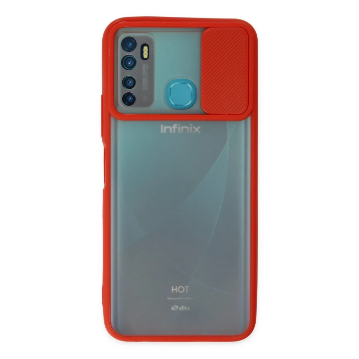 BFS  İnfinix Hot 9 Kılıf Palm Buzlu Kamera Sürgülü Silikon - Kırmızı