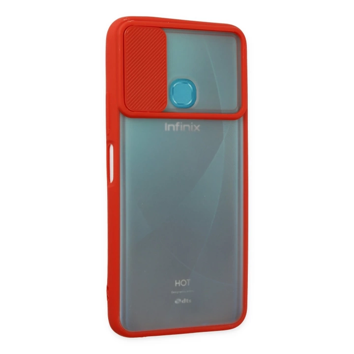 BFS  İnfinix Hot 9 Kılıf Palm Buzlu Kamera Sürgülü Silikon - Kırmızı