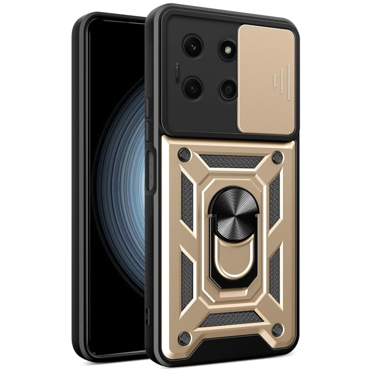 BFS  İnfinix Note 30 Kılıf Pars Lens Yüzüklü Silikon - Gold
