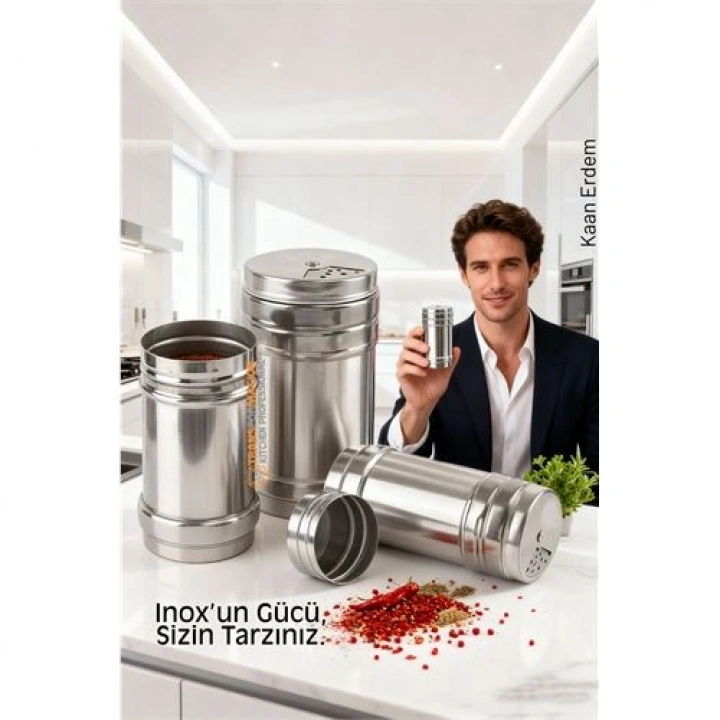BFS Inox 3’lü Baharatlık Seti - Ayarlanabilir Başlıklı Gurme Serisi 304 Paslanmaz Çelik