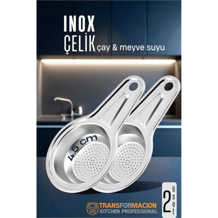 BFS  Inox Çelik Çay Süzgeci - Meyve Suyu Süzgeci  - Profesyoneller İçin 2 li SET Paslanmaz Çelik