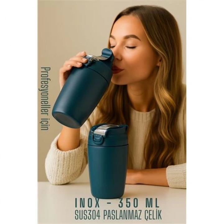 BFS  Inox Çelik Kahve Bardağı - 350 ml  SUS304 Çelik Termos Profesyonel MAVİ