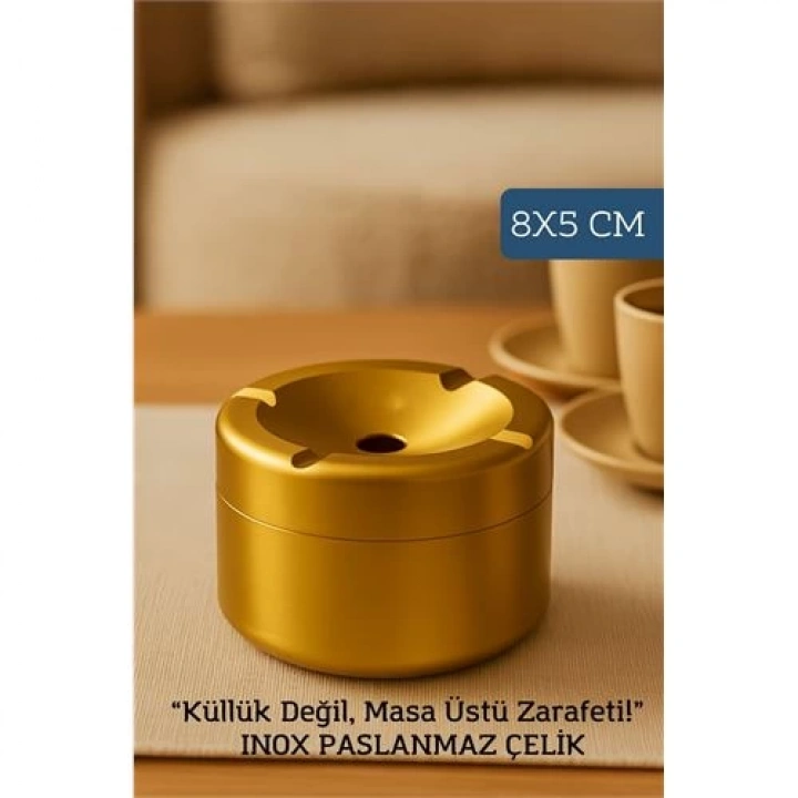 BFS  Inox Gold Paslanmaz Çelik Küllük – 8x 5 cm | Modern, Hijyenik ve Dayanıklı Tasarım
