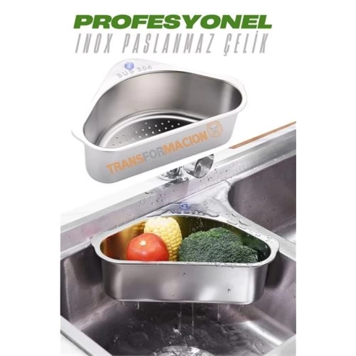 BFS Inox Lavabo Köşe Süzgeci Organizer 304 Paslanmaz Çelik