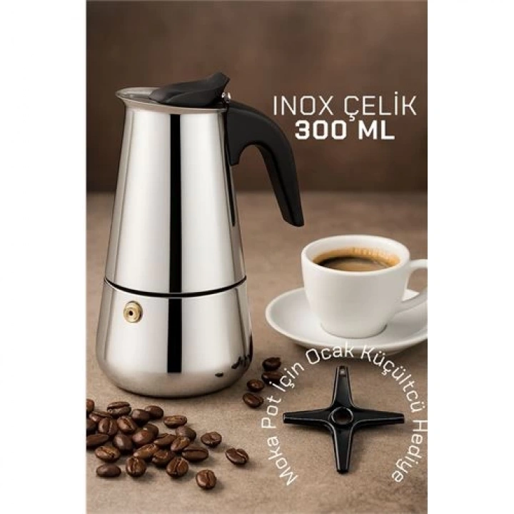 BFS  Inox Moka Pot - Paslanmaz Çelik Profesyonel Moka Pot - 300 ml