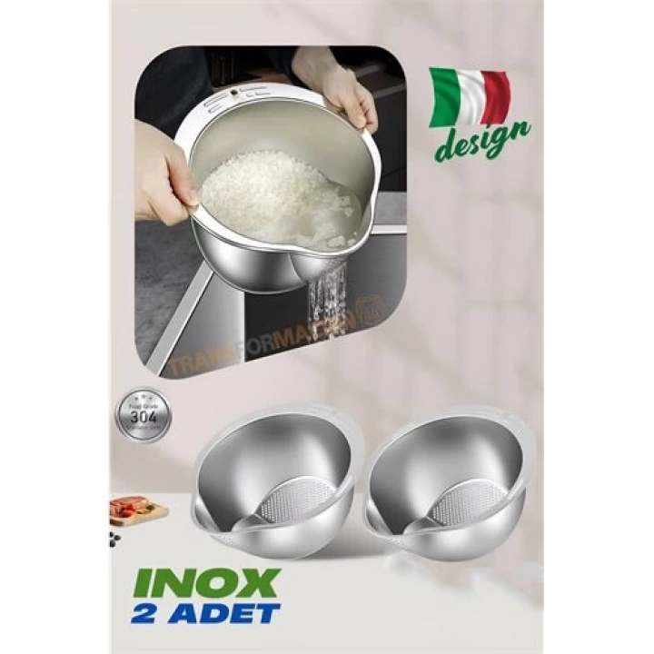 BFS Inox Süzgeç Pirinç Makarna Salata Süzgeci 304 Paslanmaz Çelik 2 ADET