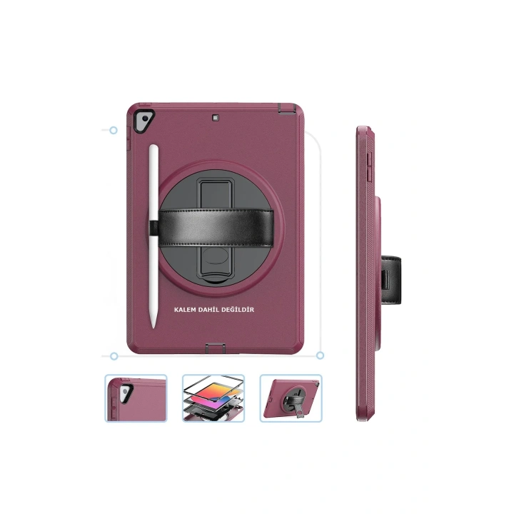 BFS  iPad 10.2 (7.nesil) Kılıf Hand Strap Tablet Kılıfı - Mürdüm