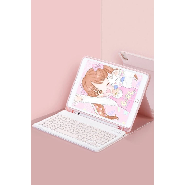 BFS  iPad 5 Air 9.7 Kılıf KC01 Smart Klavyeli Tablet Kılıfı - Pembe