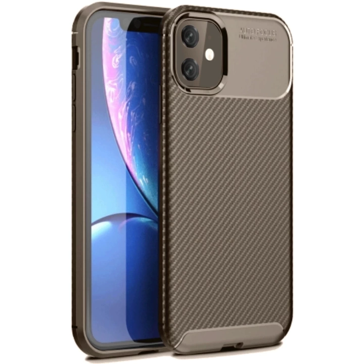 BFS  iPhone 11 Kılıf Auto Focus Karbon Kapak - Kahverengi