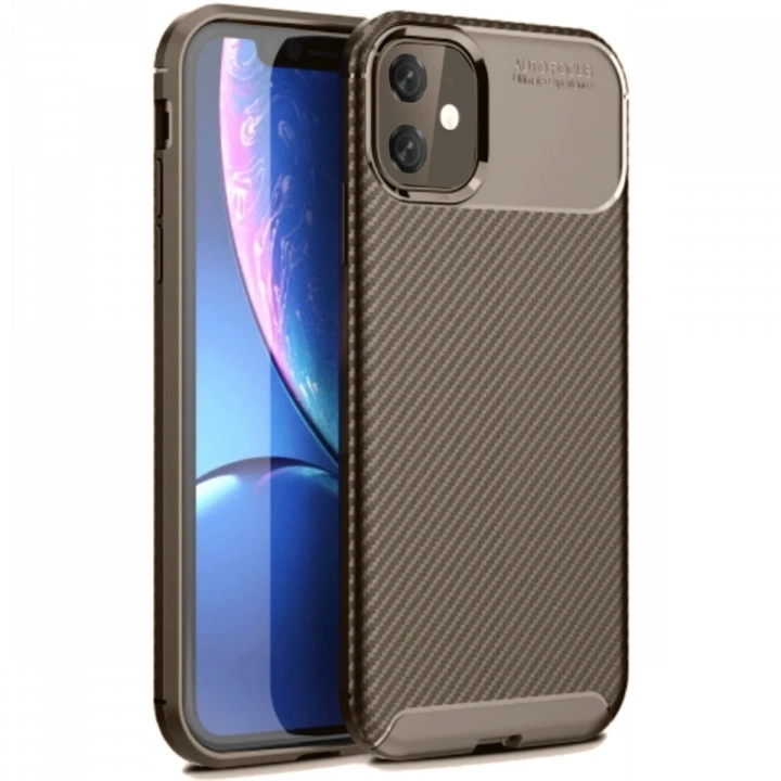 BFS  iPhone 11 Kılıf Auto Focus Karbon Kapak - Kahverengi