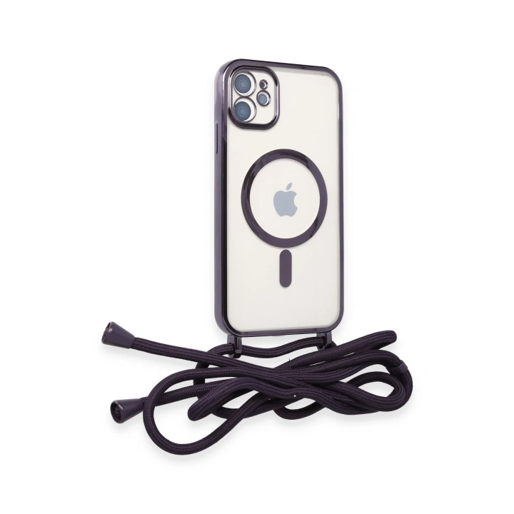 BFS  iPhone 11 Kılıf Divo Lazer Askılı Magsafe Kapak - Derin Mor