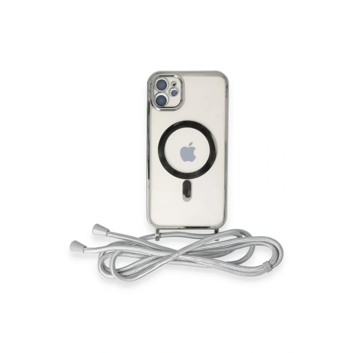 BFS  iPhone 11 Kılıf Divo Lazer Askılı Magsafe Kapak - Gümüş