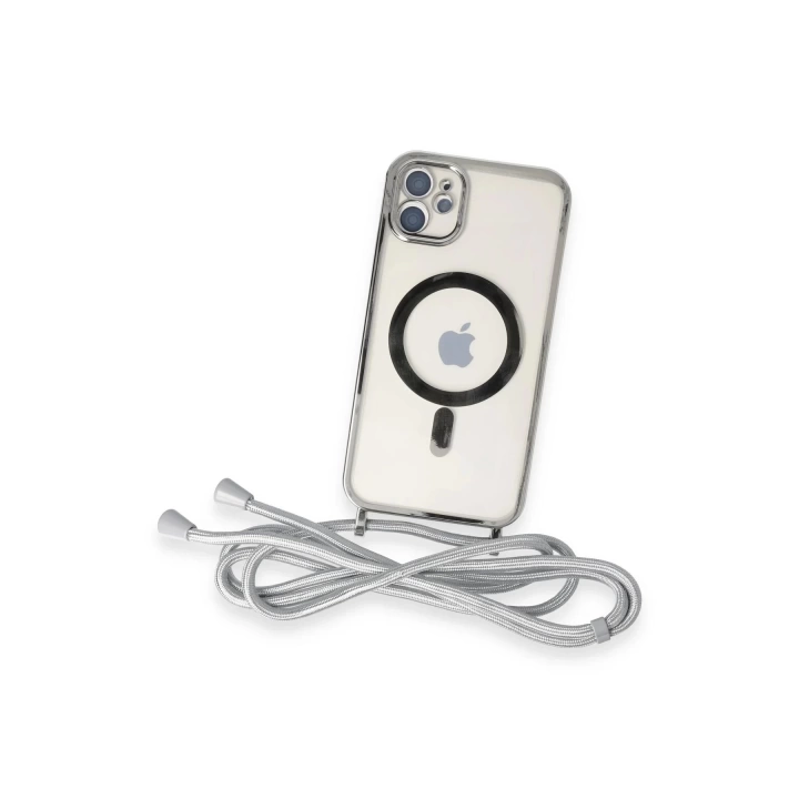 BFS  iPhone 11 Kılıf Divo Lazer Askılı Magsafe Kapak - Gümüş