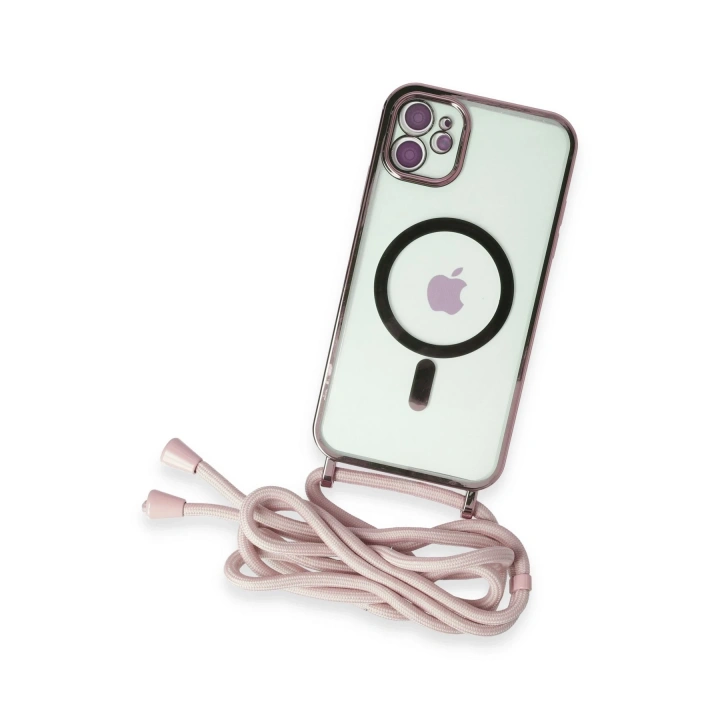 BFS  iPhone 11 Kılıf Divo Lazer Askılı Magsafe Kapak - Pembe