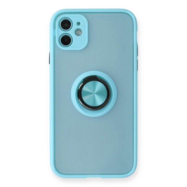 BFS  iPhone 11 Kılıf Montreal Yüzüklü Silikon Kapak - Buz Mavi
