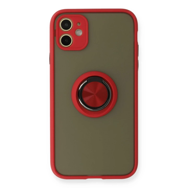 BFS  iPhone 11 Kılıf Montreal Yüzüklü Silikon Kapak - Kırmızı