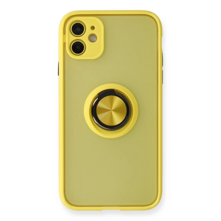 BFS  iPhone 11 Kılıf Montreal Yüzüklü Silikon Kapak - Sarı